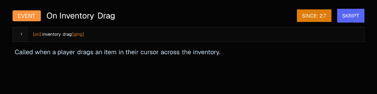 On Inventory Drag (Event) | Skript - Skript Documentation