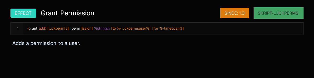Grant Permission (Effect) | skript-luckperms - Skript Documentation